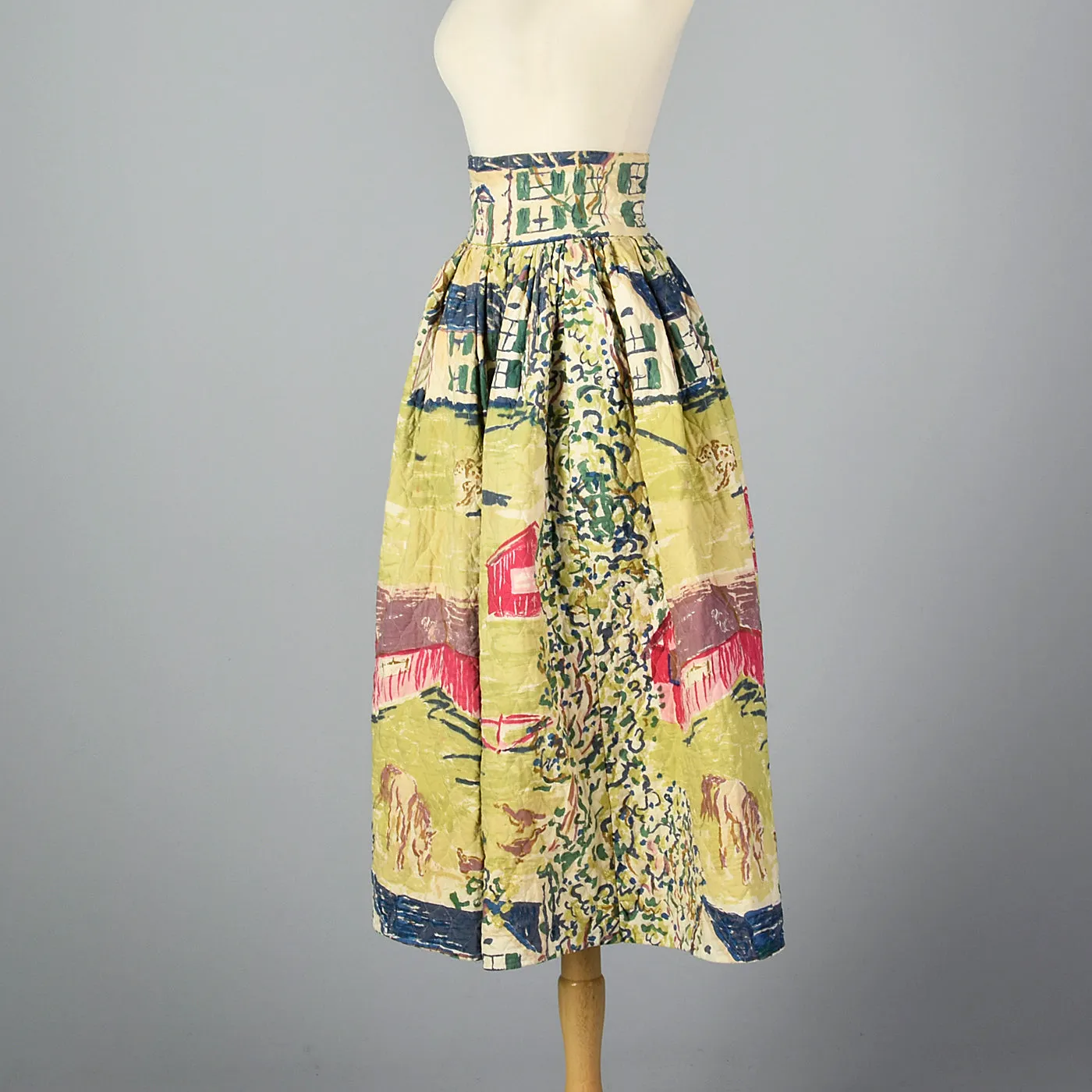 1950s Quilted Novelty Print Skirt