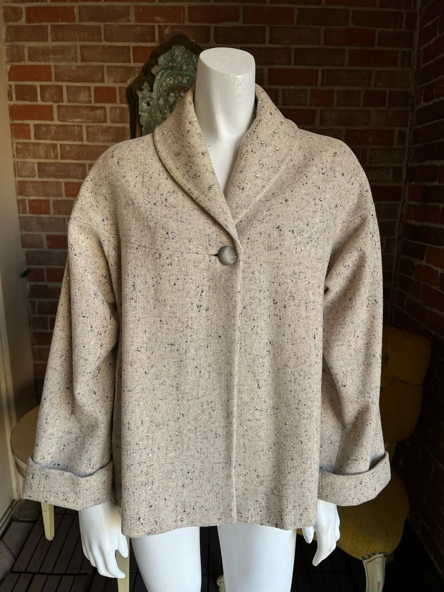 1950s Wool Tweed Rhinestone Jacket