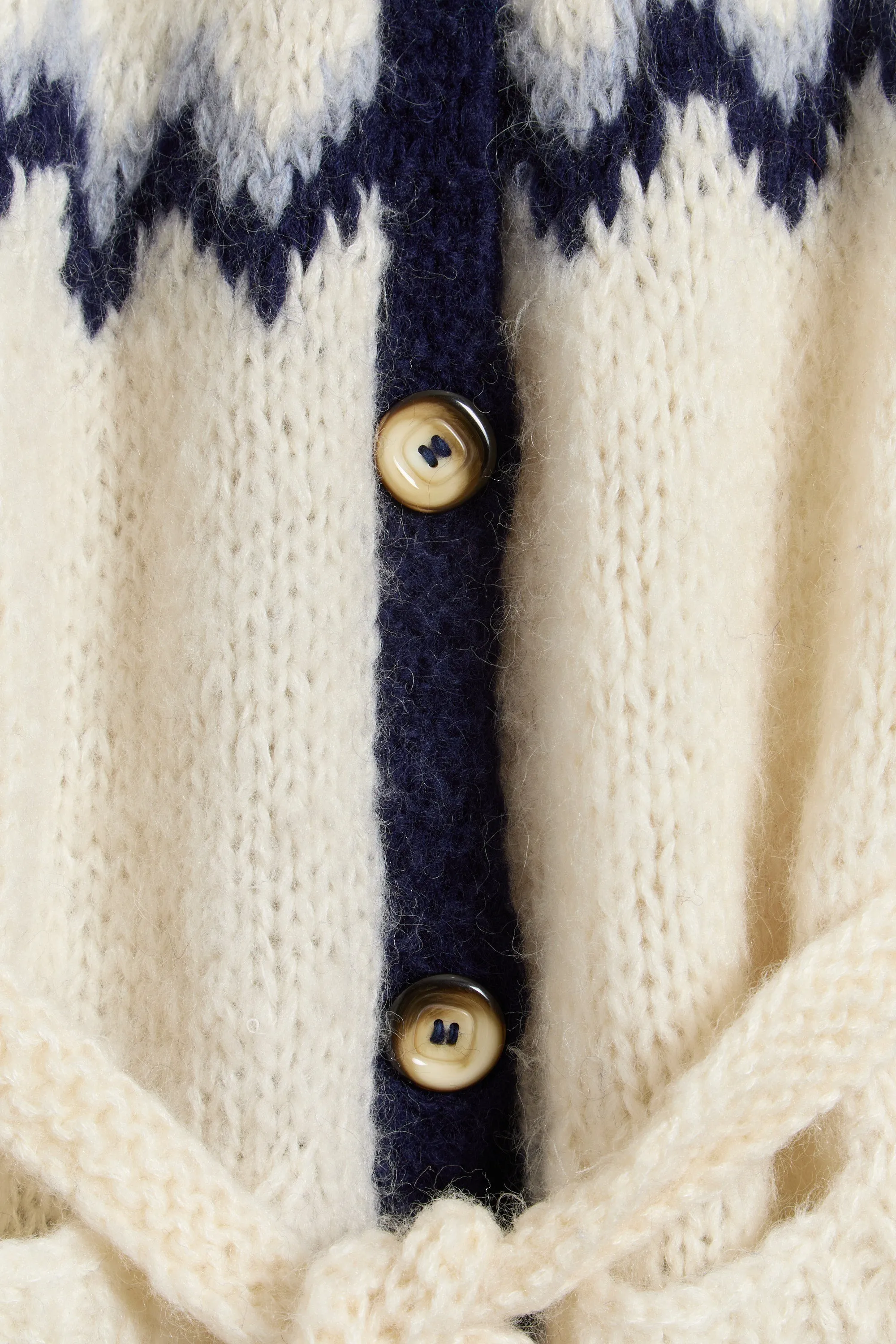 70s Cream Navy Chunky Nordic Cardigan M