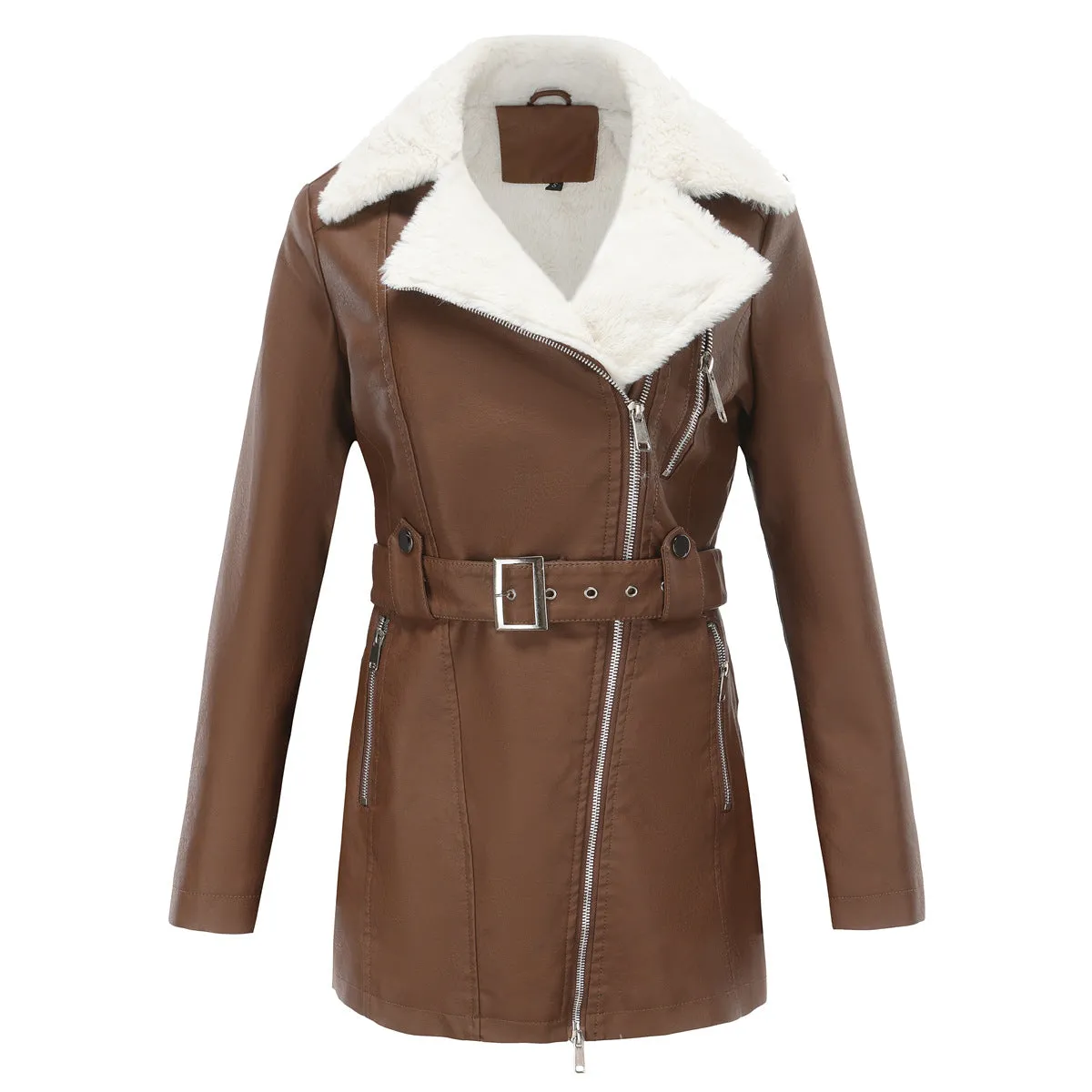 Amara Belted Faux Leather Coat