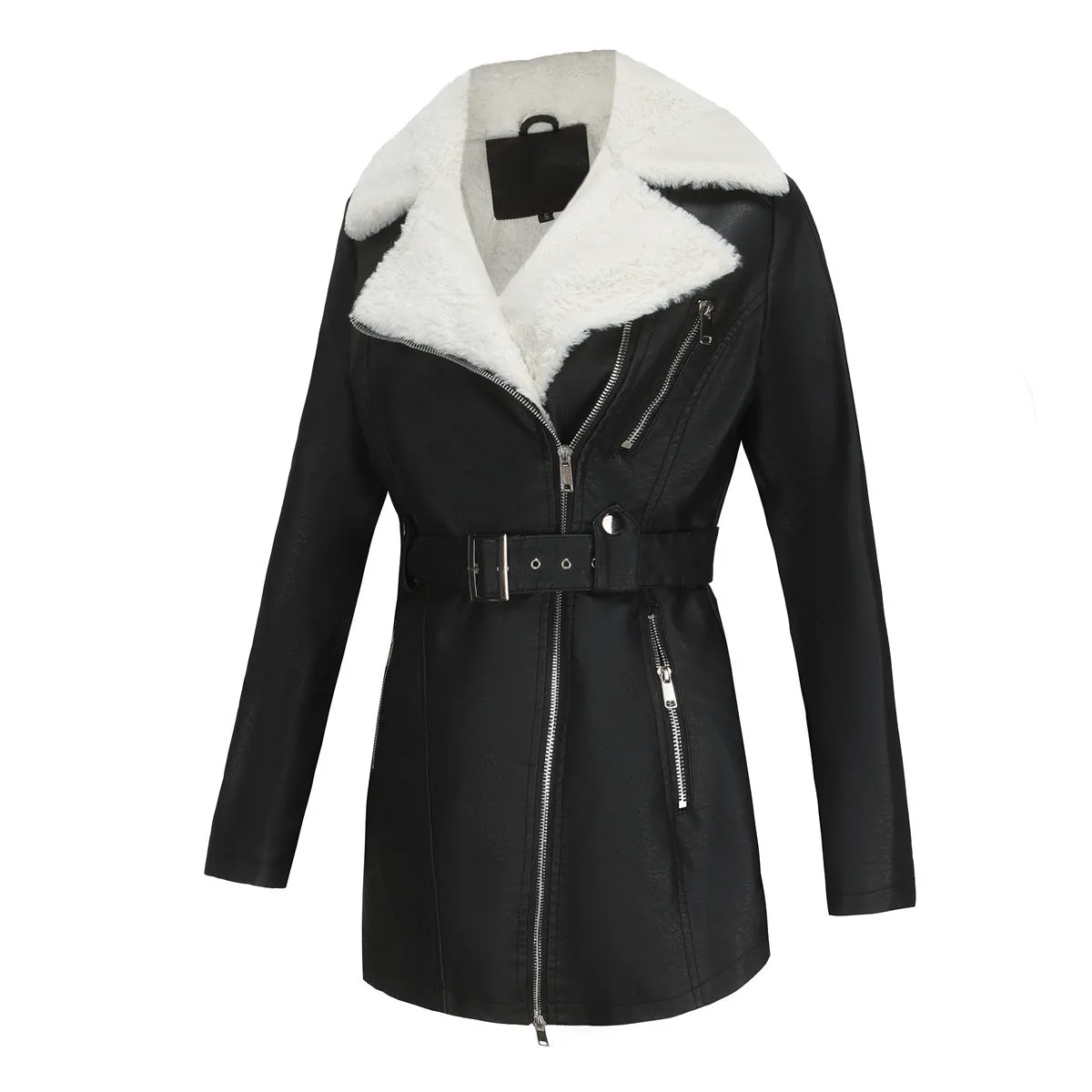 Amara Belted Faux Leather Coat