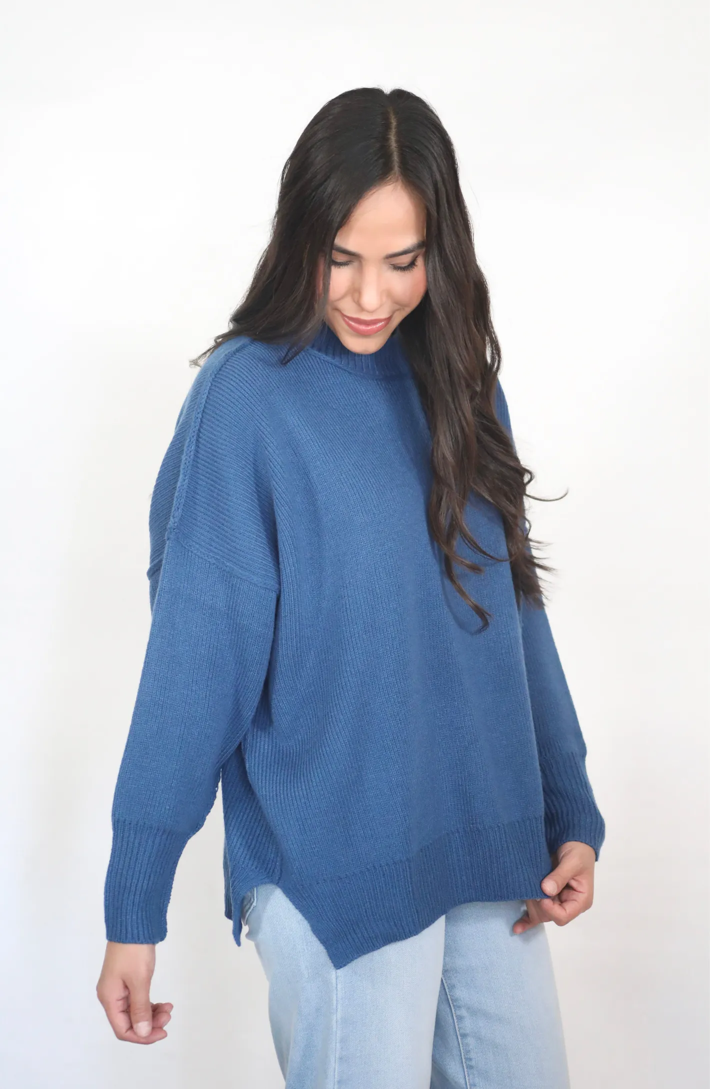 An Eye For You Blue Mock Neck Sweater