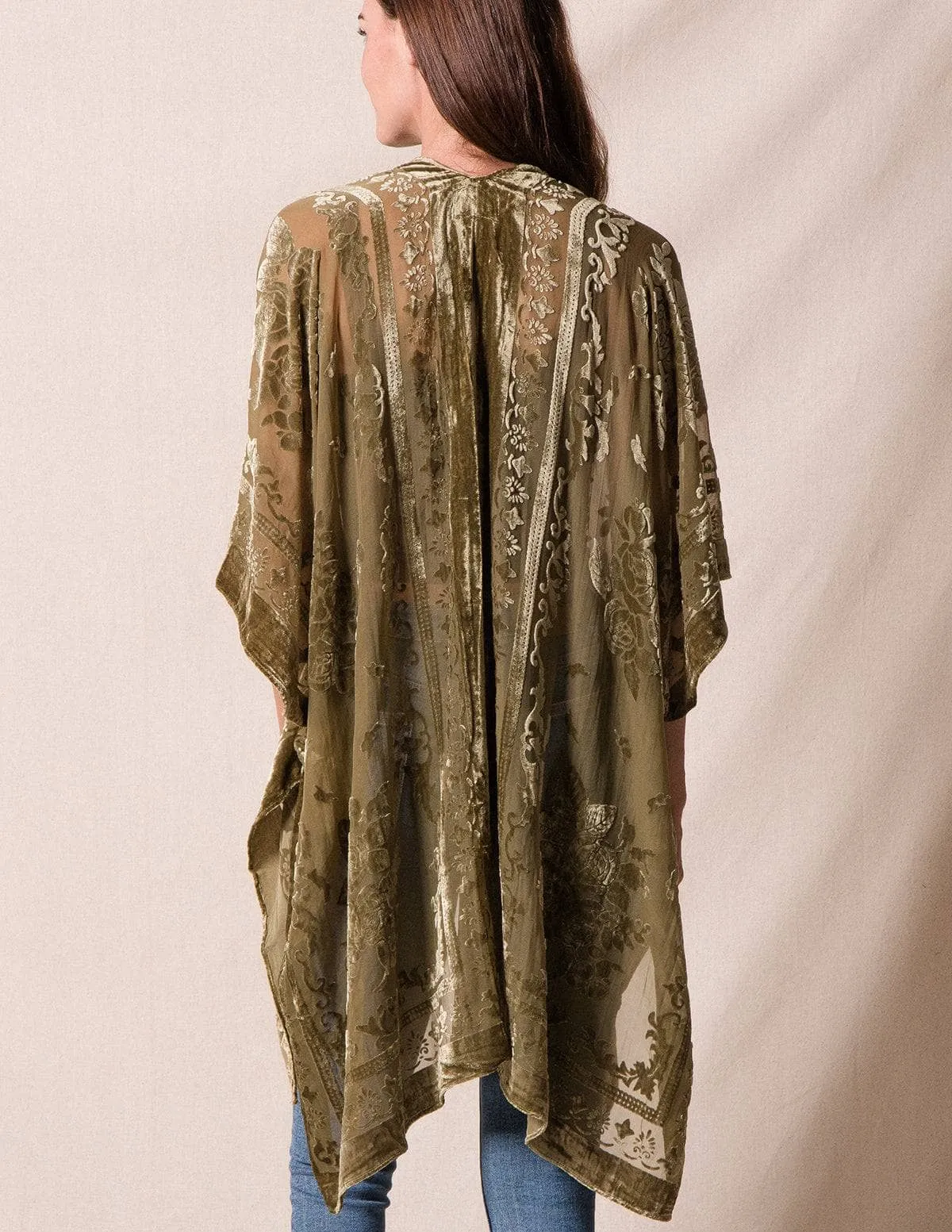 Ariana Velvet Kimono Wrap - Olive