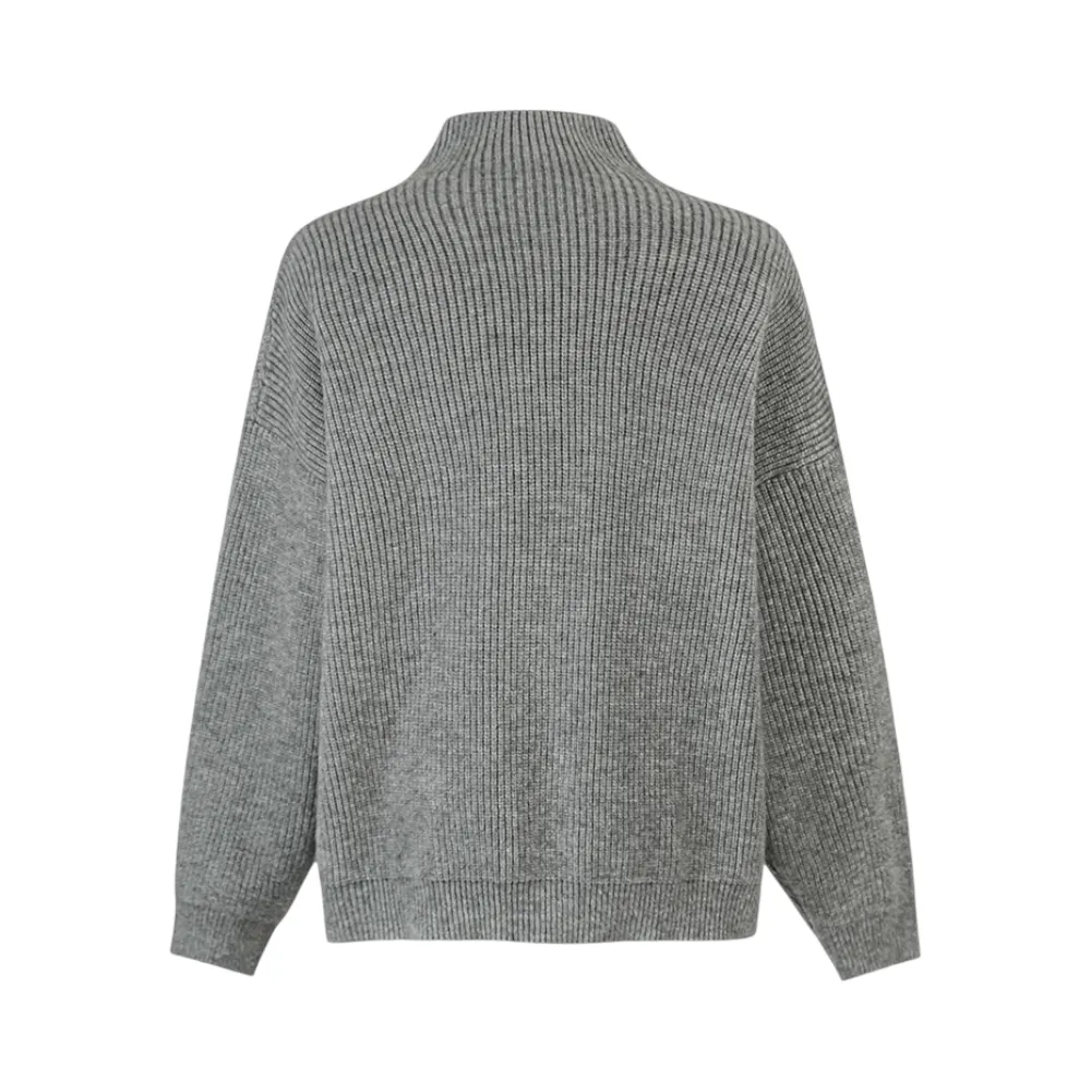 Asymmetric button mock neck pullover sweater