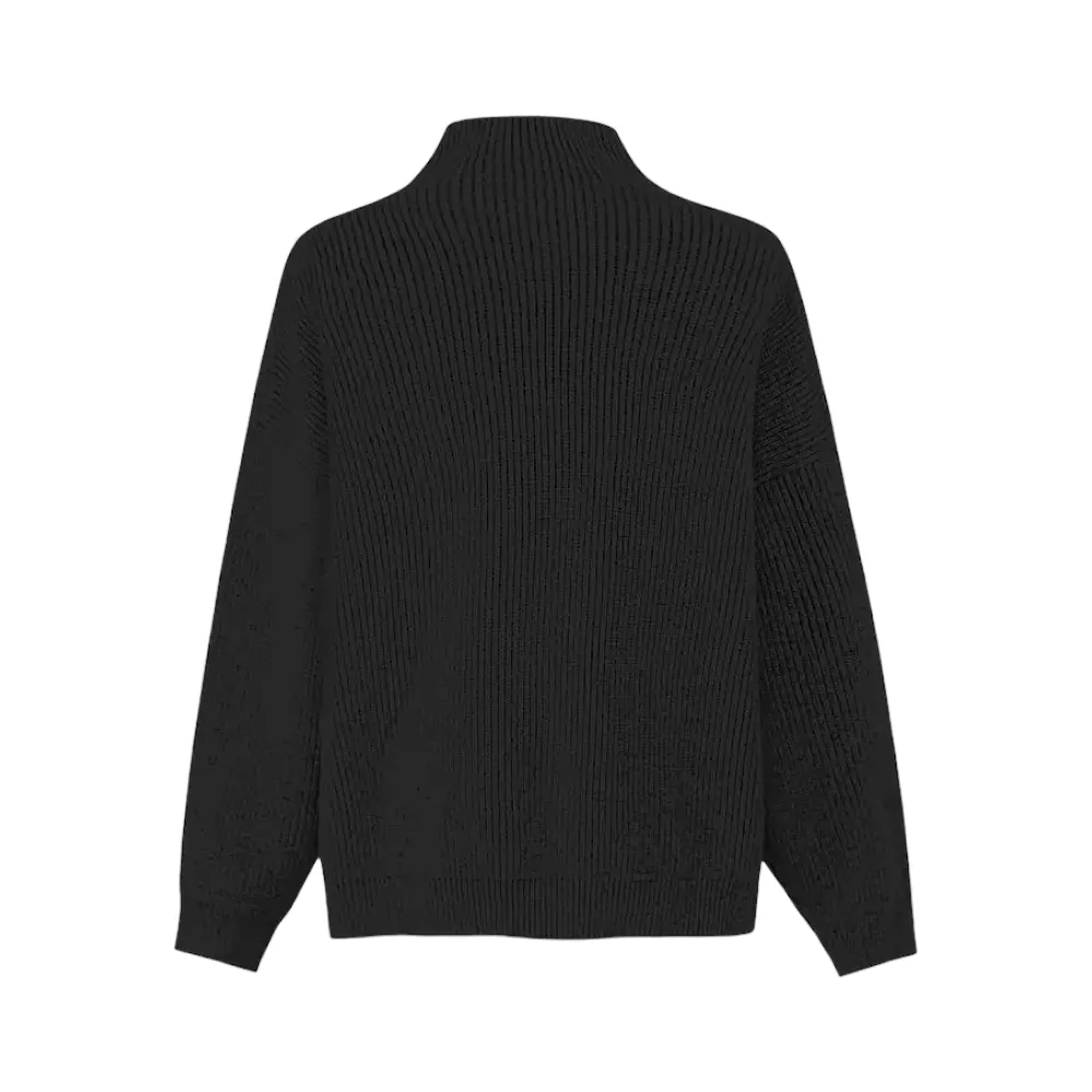 Asymmetric button mock neck pullover sweater