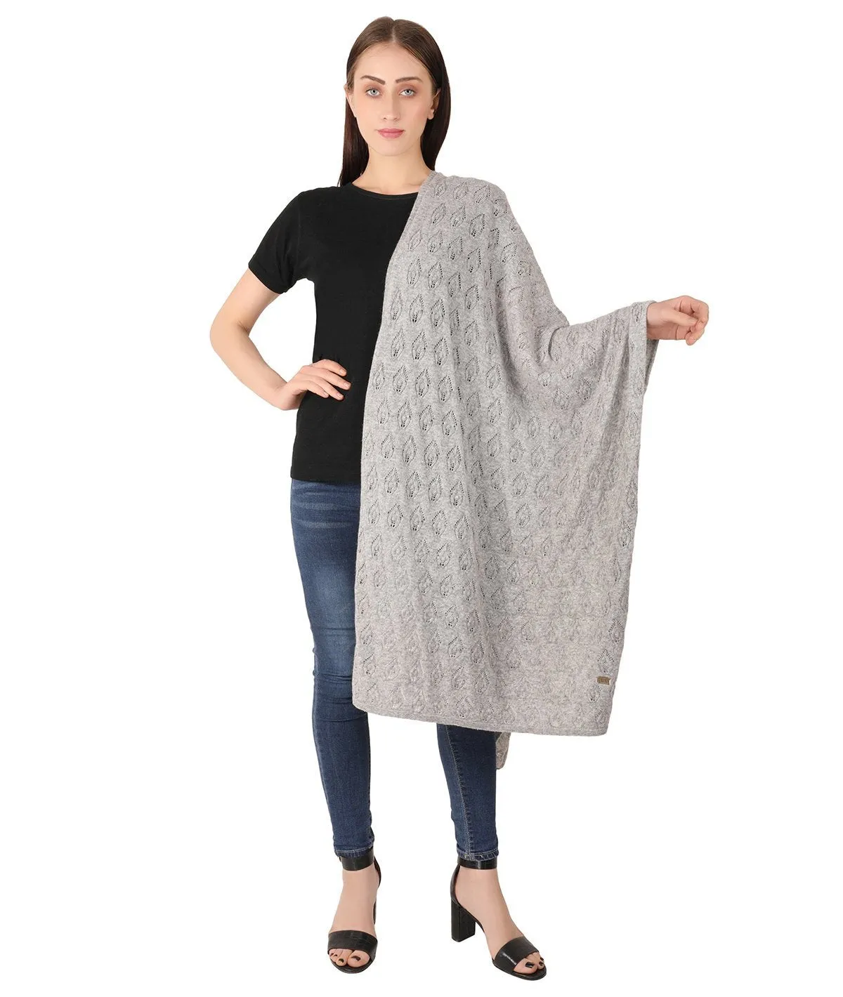 Avery- Vanilla Grey Lambswool & Nylon Knitted Shawl Wrap