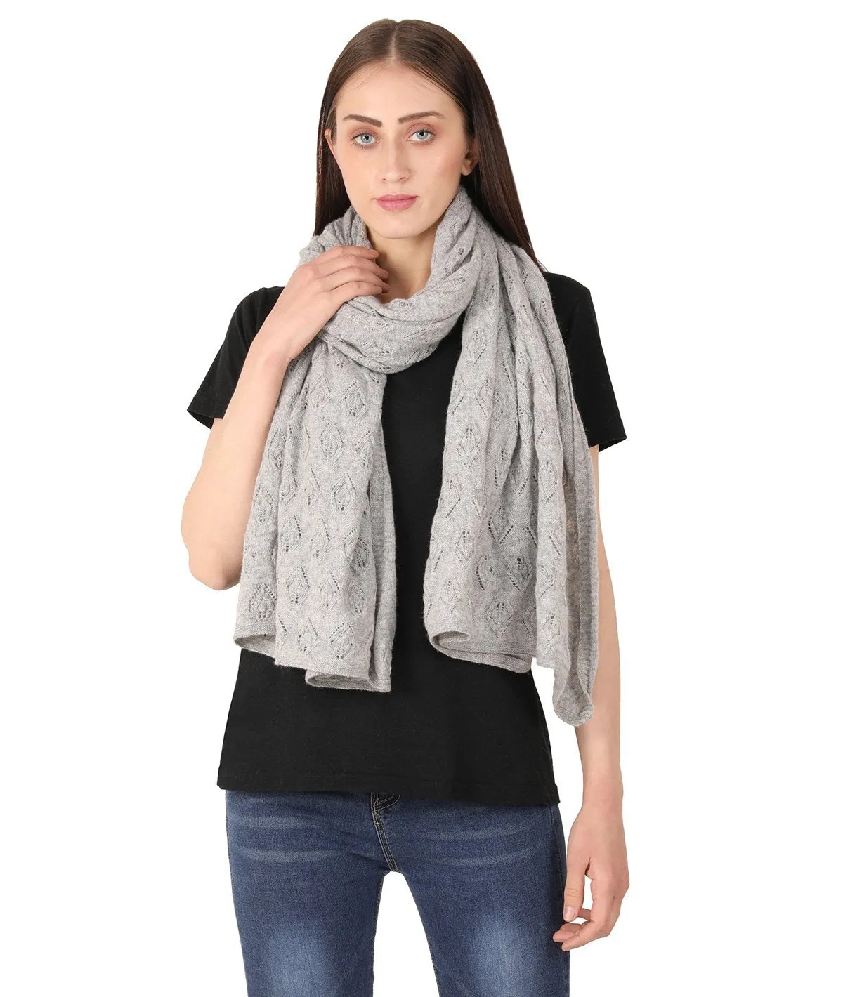 Avery- Vanilla Grey Lambswool & Nylon Knitted Shawl Wrap