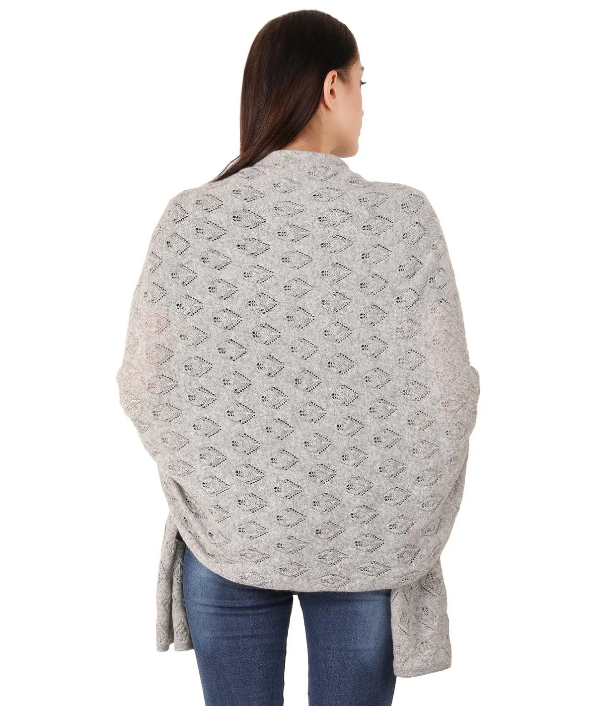 Avery- Vanilla Grey Lambswool & Nylon Knitted Shawl Wrap