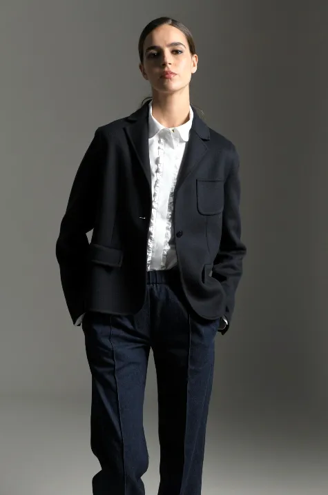 Black Wool Cashmere Casual Jacket with flap pockets