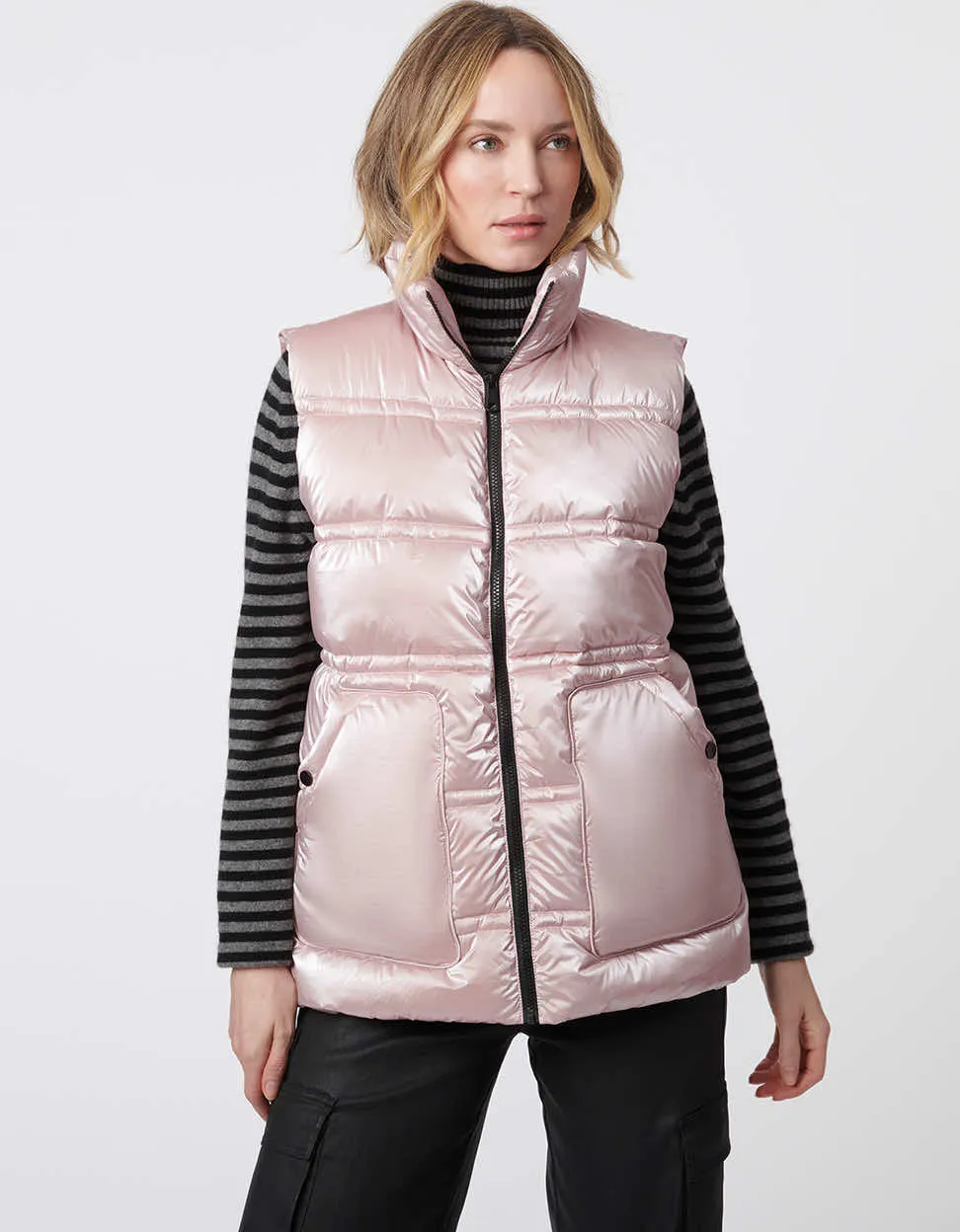 Breast Cancer Awareness Metallic Puffer Vest