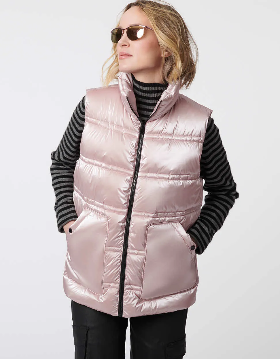 Breast Cancer Awareness Metallic Puffer Vest