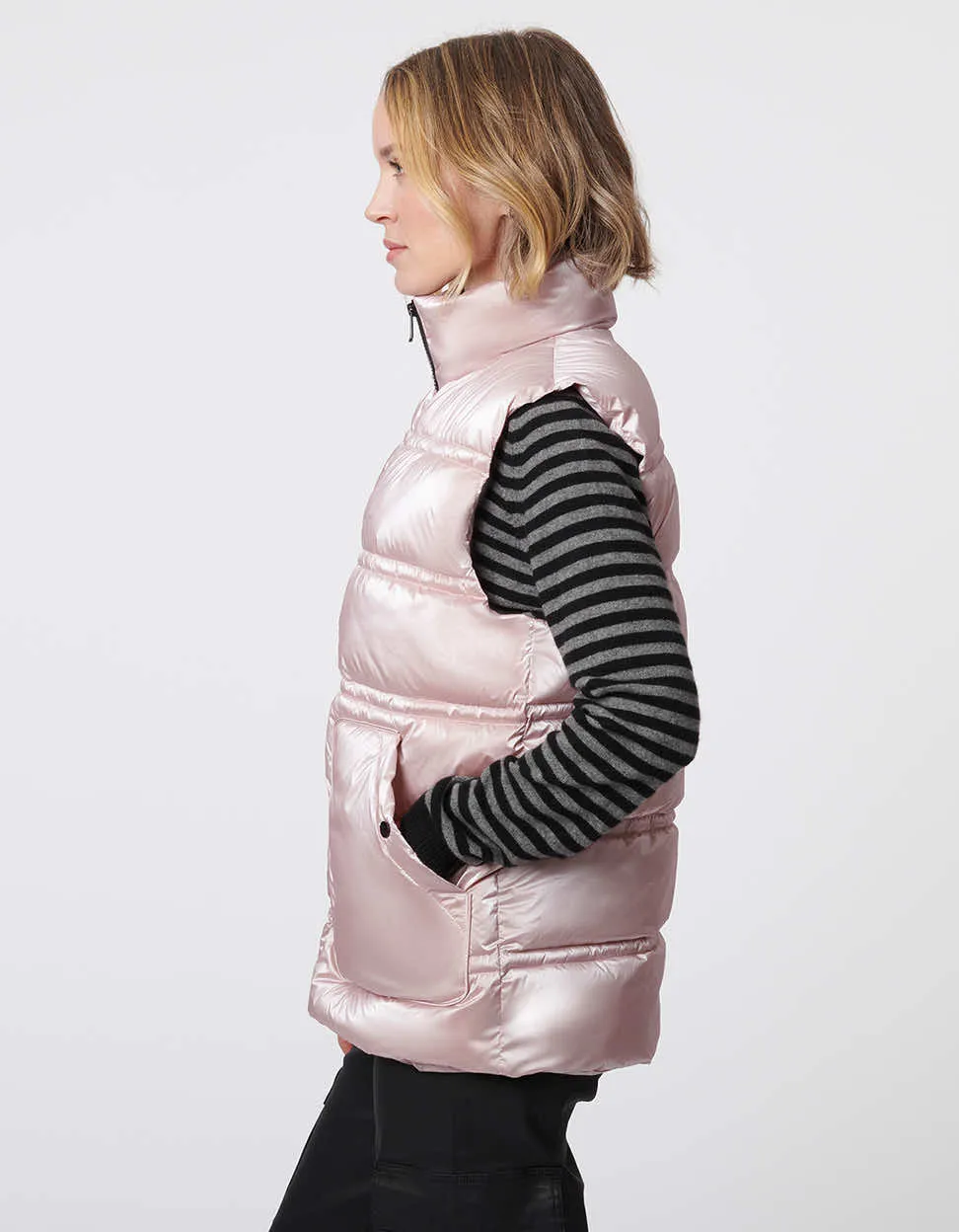 Breast Cancer Awareness Metallic Puffer Vest