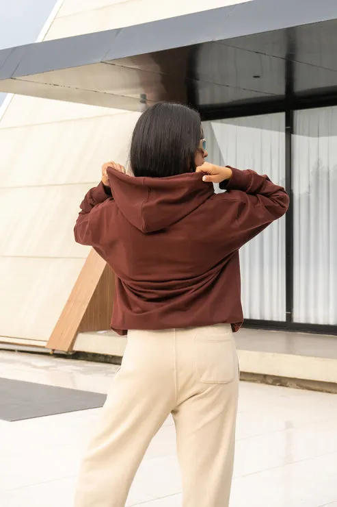 Brown Solid Oversized Hoodie