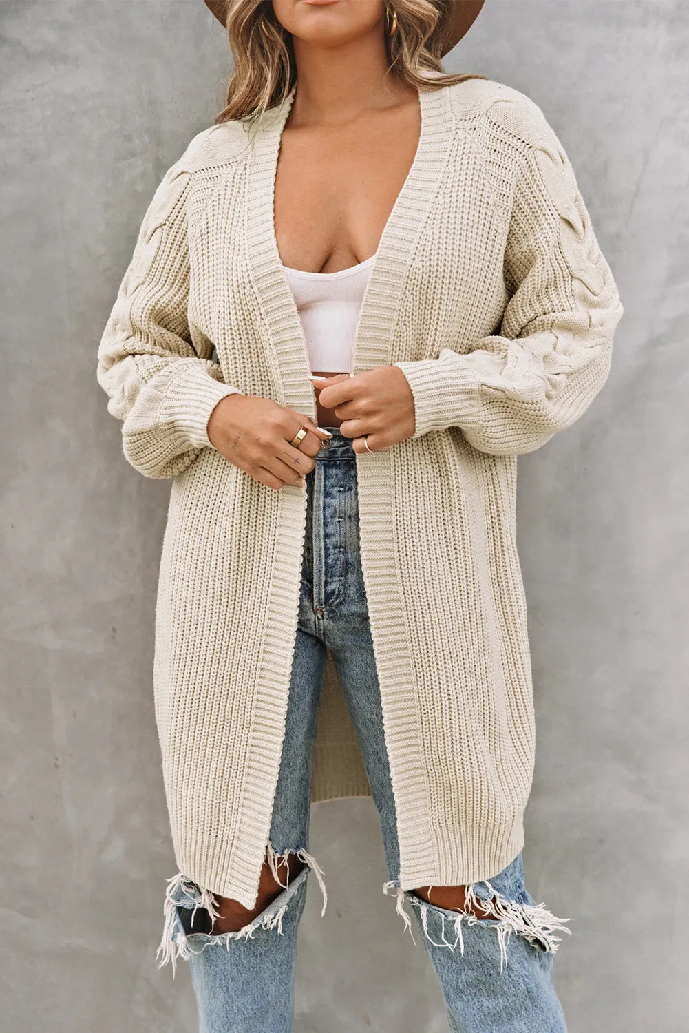 Cable Knit Open Front Cardigan