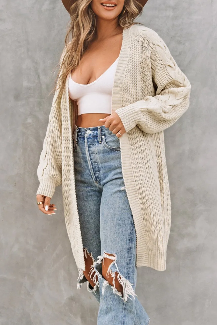 Cable Knit Open Front Cardigan