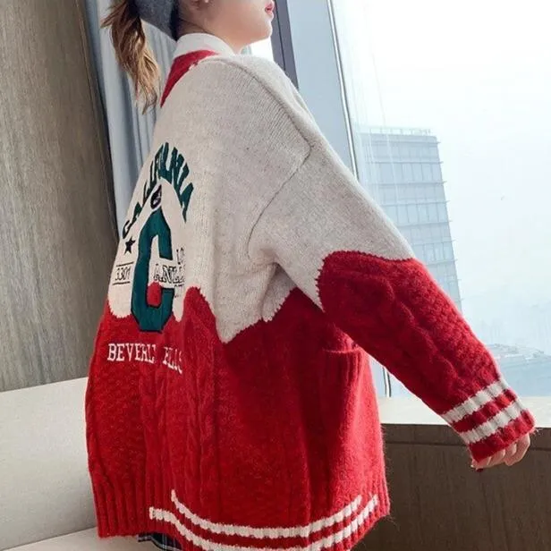 California Cheerleader Cardigan Women's Cardigan Embroidery Patchwork Sweater Jacket Kawaii Cute Girls Cardigan