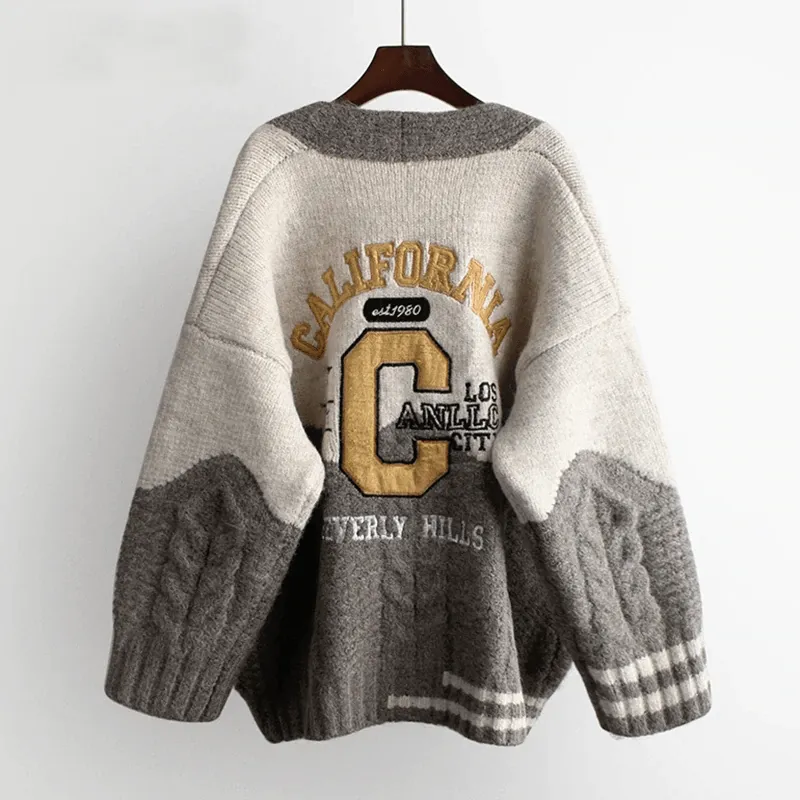 California Cheerleader Cardigan Women's Cardigan Embroidery Patchwork Sweater Jacket Kawaii Cute Girls Cardigan