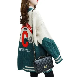 California Cheerleader Cardigan Women's Cardigan Embroidery Patchwork Sweater Jacket Kawaii Cute Girls Cardigan