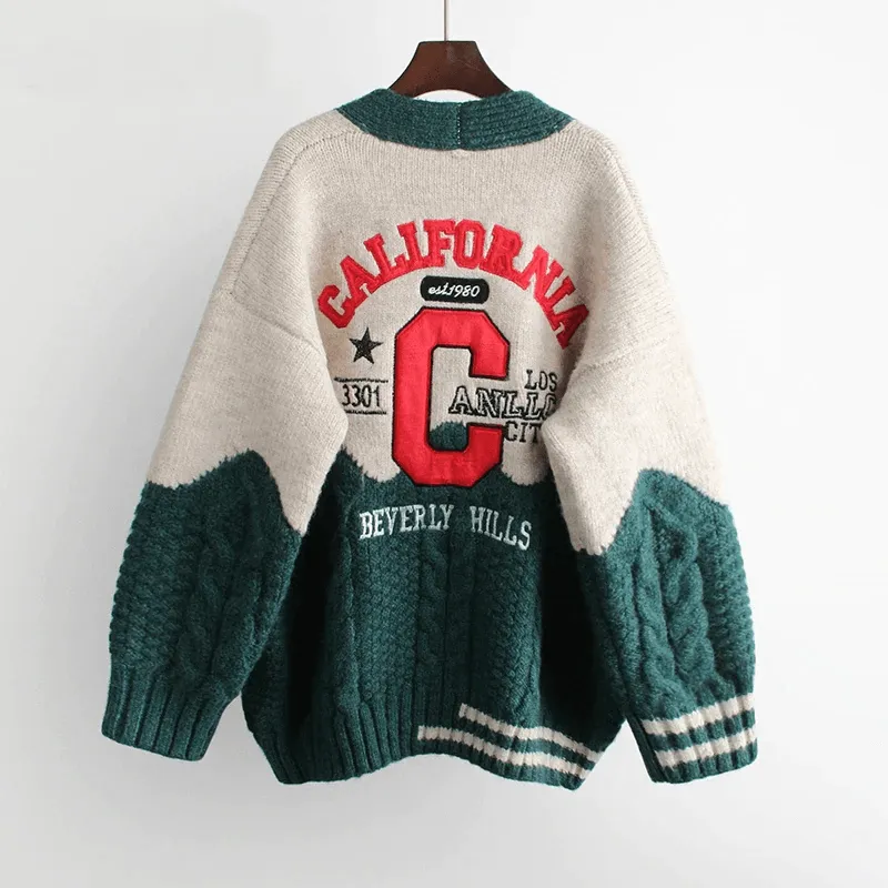 California Cheerleader Cardigan Women's Cardigan Embroidery Patchwork Sweater Jacket Kawaii Cute Girls Cardigan