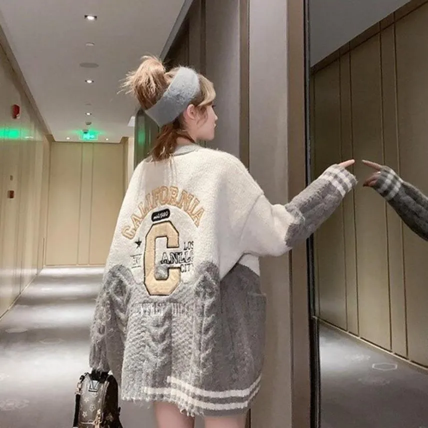 California Cheerleader Cardigan Women's Cardigan Embroidery Patchwork Sweater Jacket Kawaii Cute Girls Cardigan