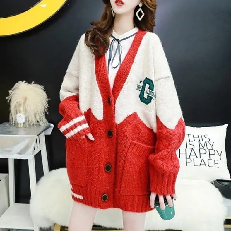 California Cheerleader Cardigan Women's Cardigan Embroidery Patchwork Sweater Jacket Kawaii Cute Girls Cardigan