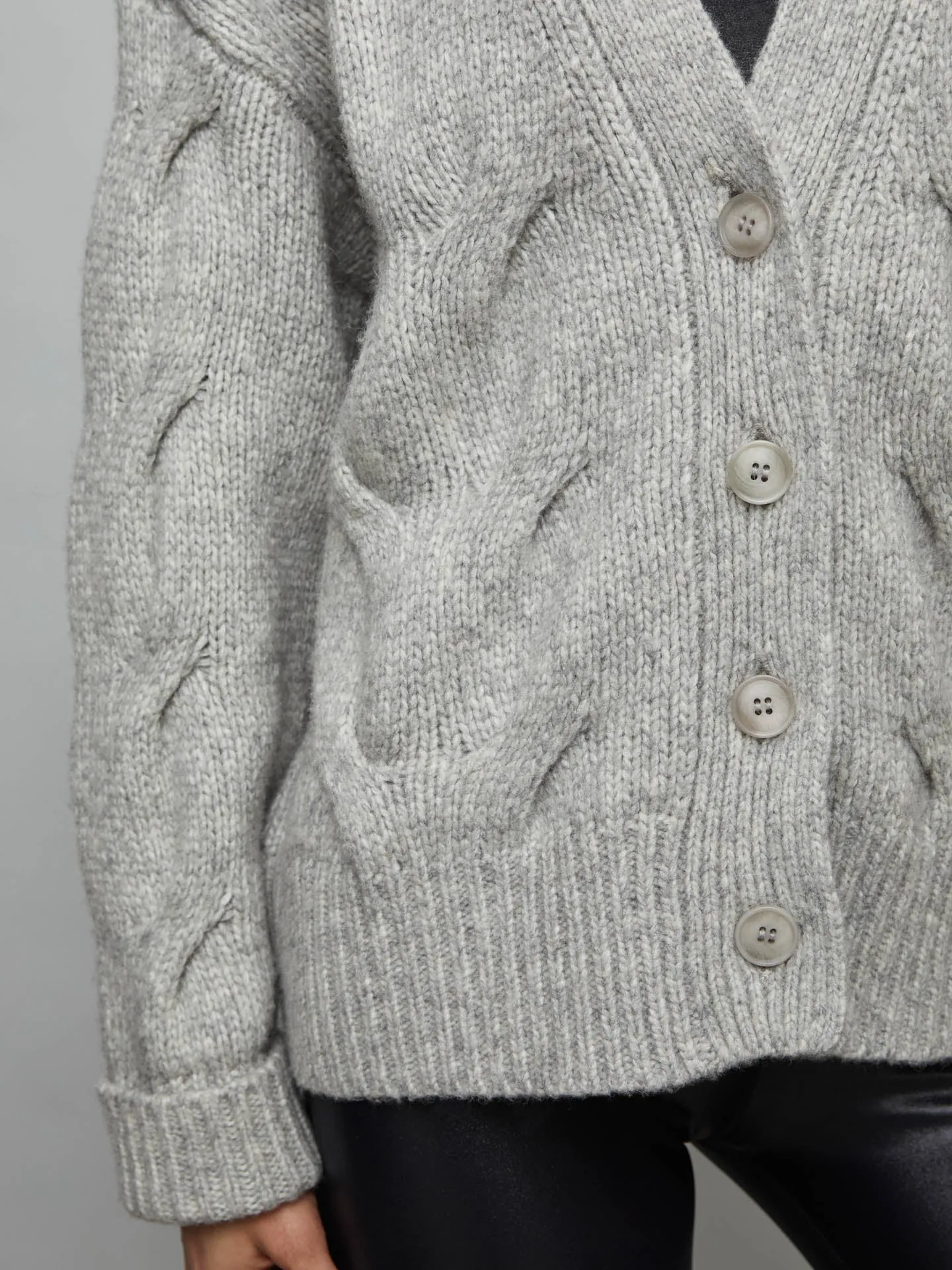 Chunky Button-Front Cardigan - Heather Grey