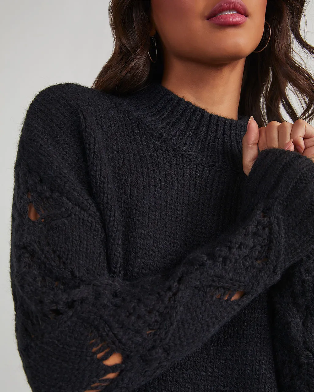 Clever One Knit Mock Neck Pullover Sweater