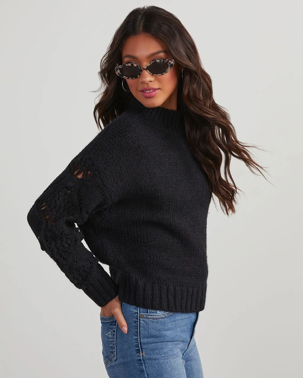 Clever One Knit Mock Neck Pullover Sweater