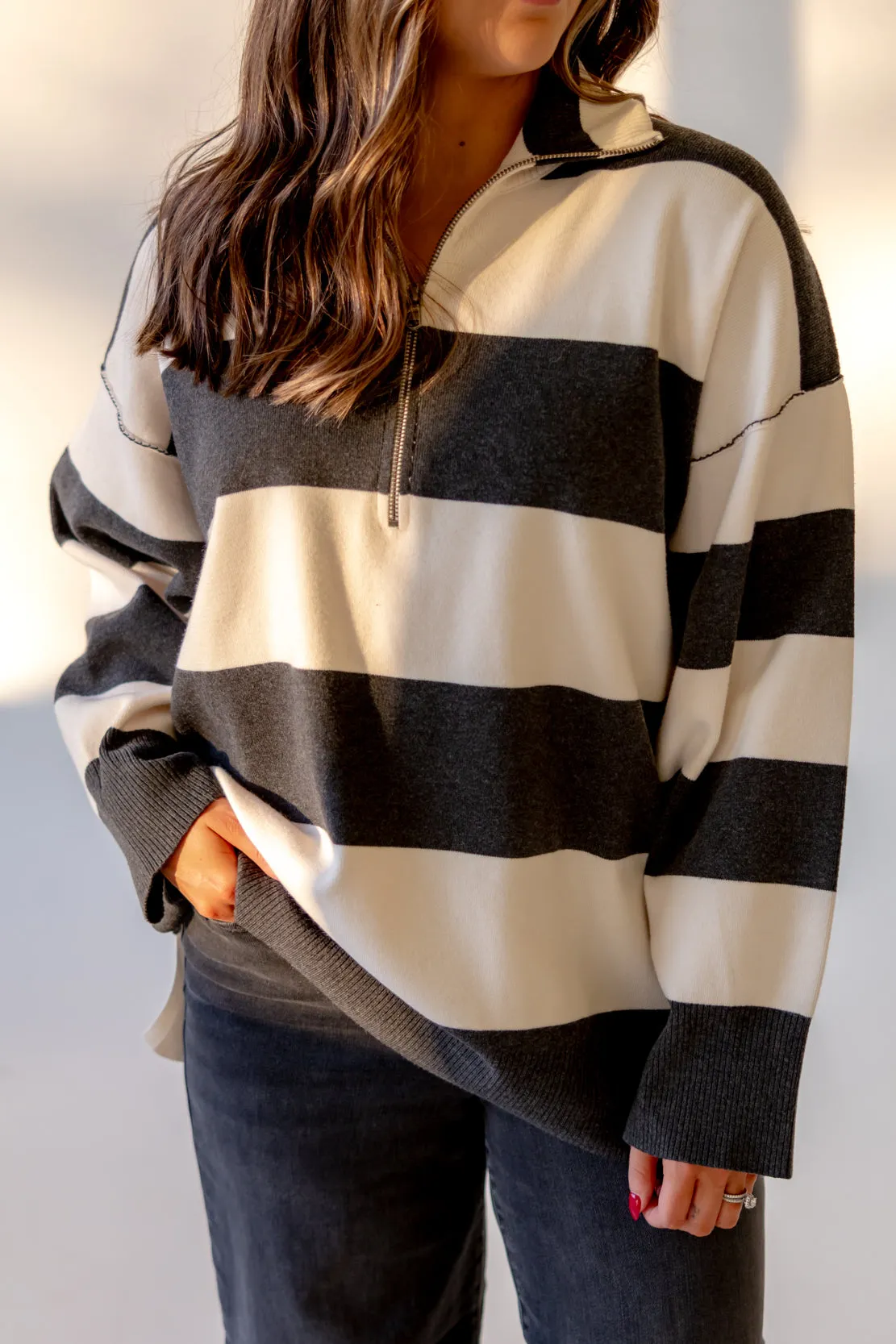 Coastal Stripe Pullover | Carbon Champagne