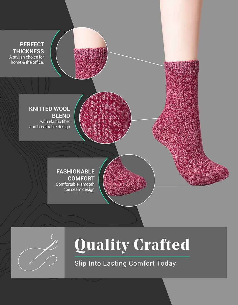 Cozy Bright Wool Crew Socks 4 Pack