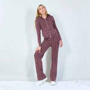 Cozy cable knit jacket and pants set wholesale