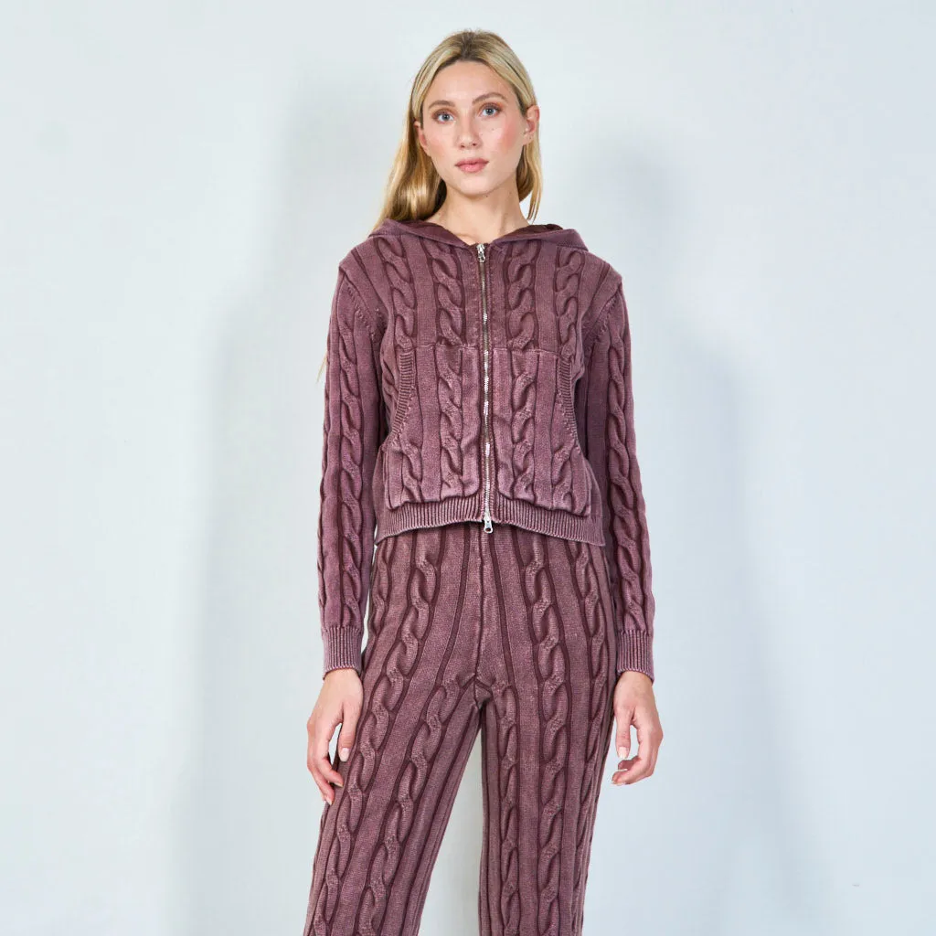 Cozy cable knit jacket and pants set wholesale