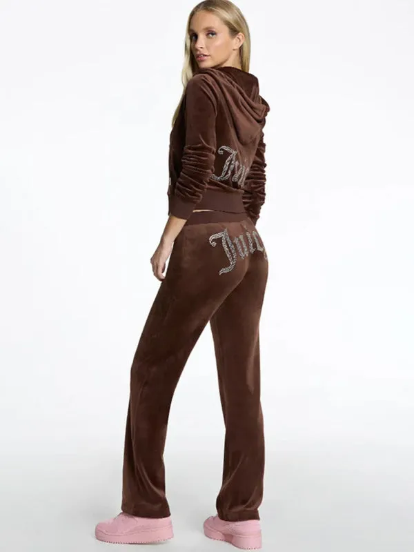 Cozy Velvet Tracksuit Set with Flared Pants & Hoodie