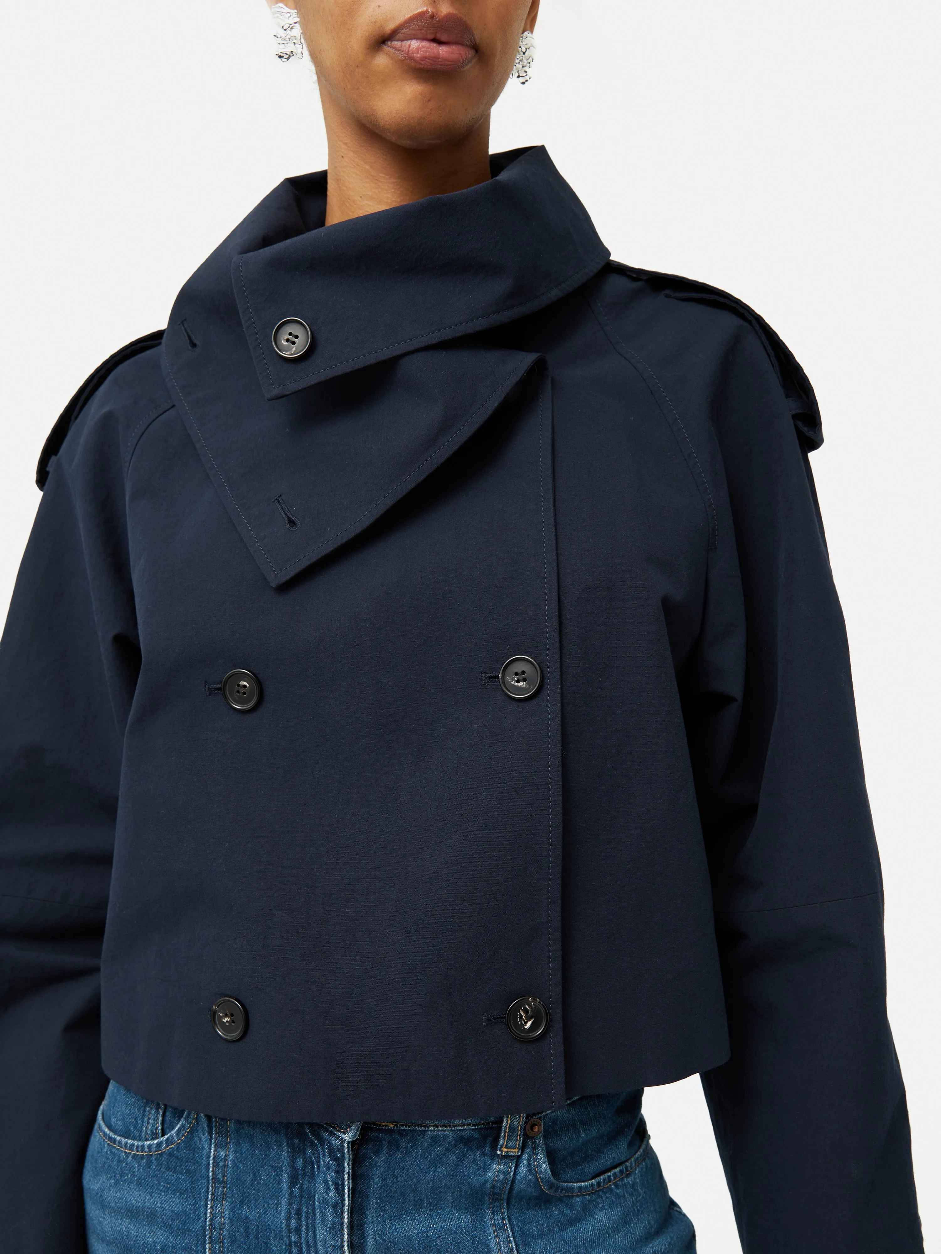 Cropped Cotton Trench Jacket | Navy