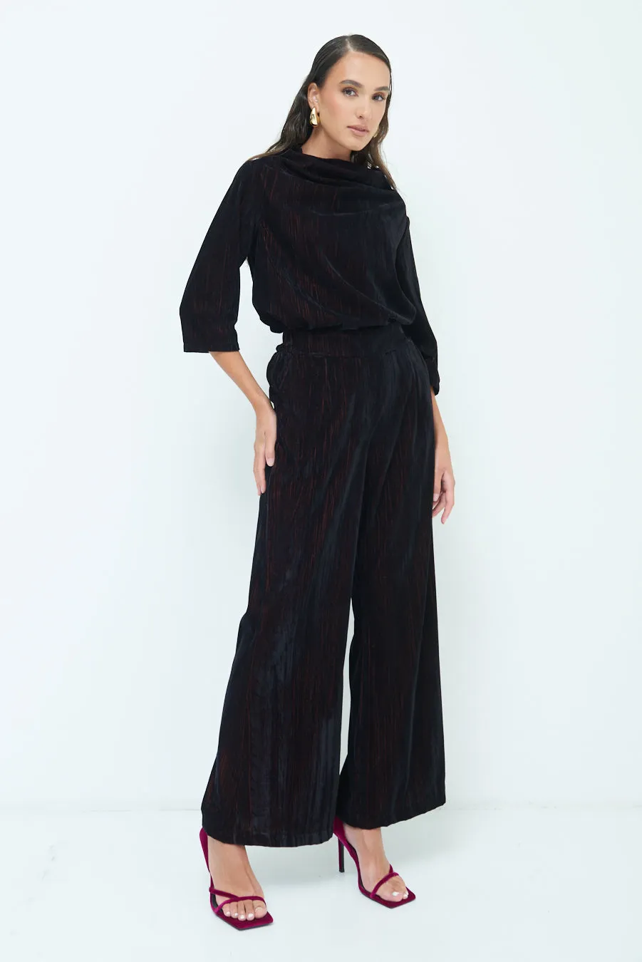 Crushed velvet wide-leg pants wholesale