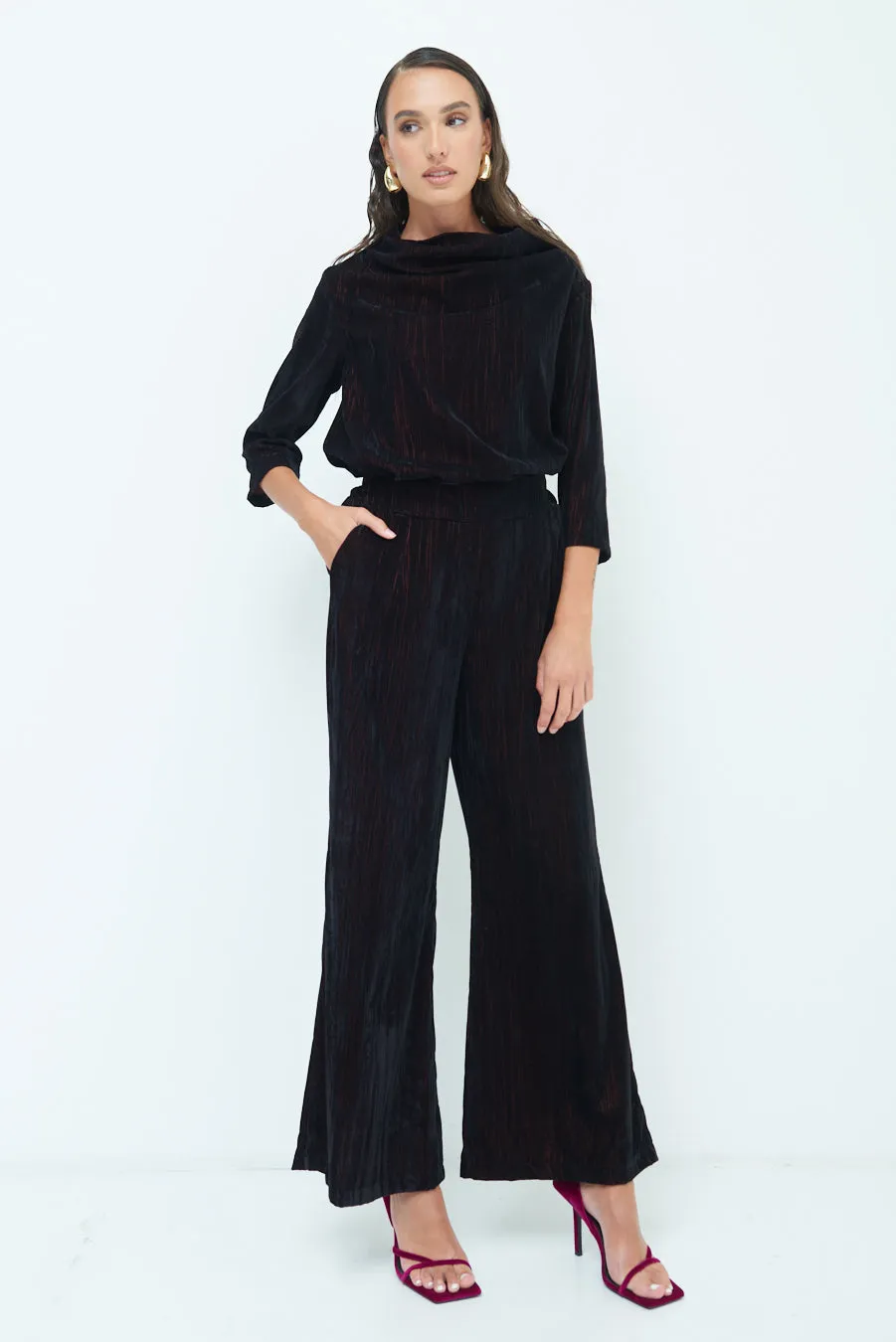 Crushed velvet wide-leg pants wholesale