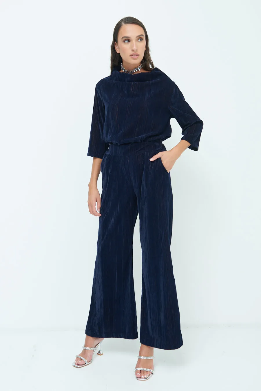 Crushed velvet wide-leg pants wholesale