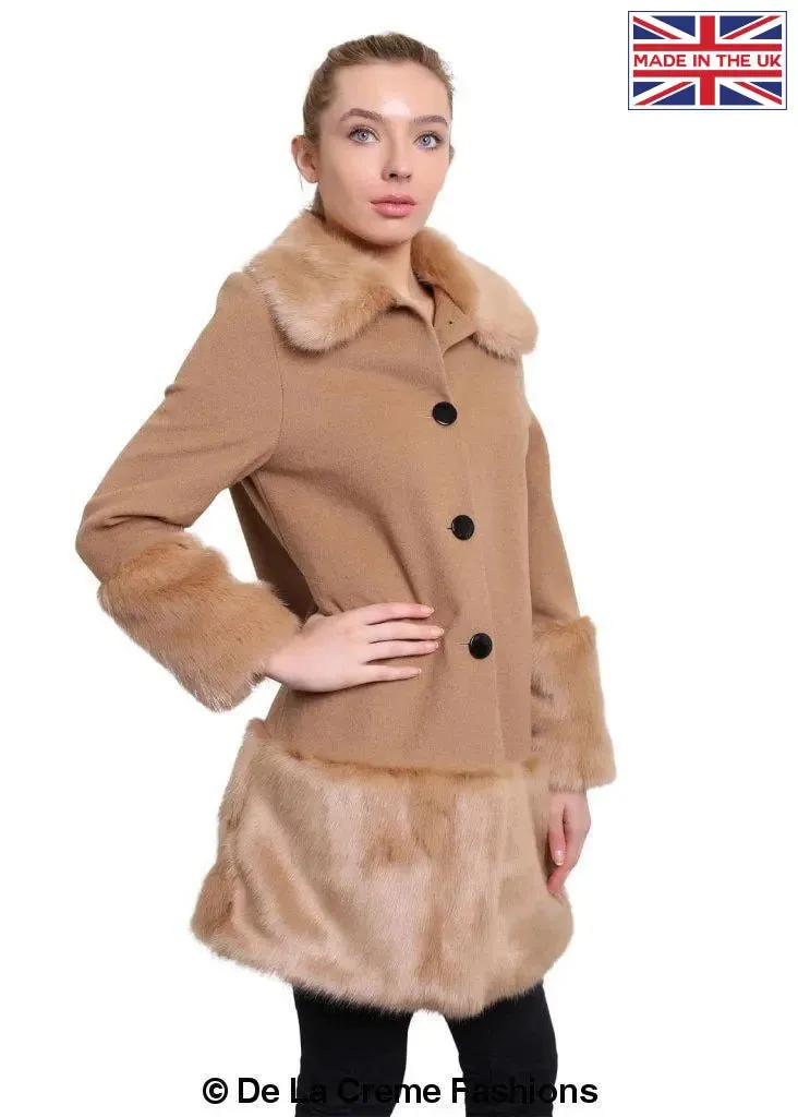 De La Creme - Womens Faux Fur Trim Wool Mix Coat