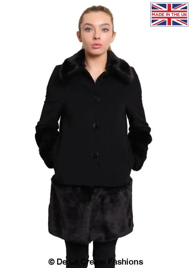 De La Creme - Womens Faux Fur Trim Wool Mix Coat