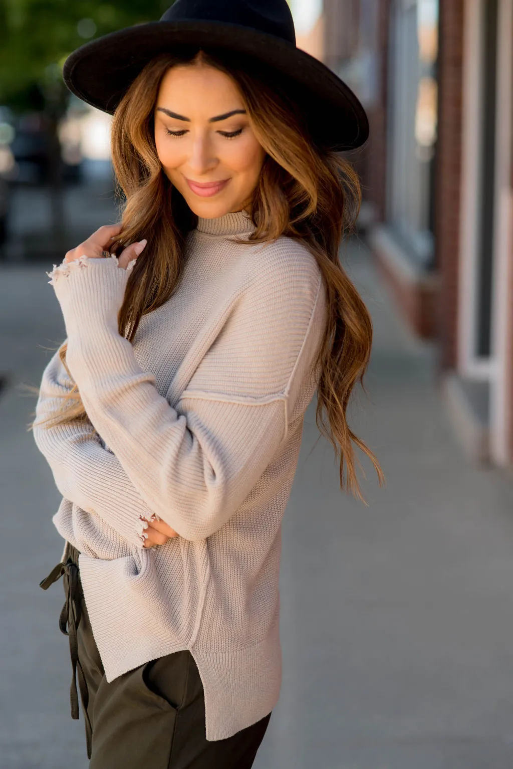 Distressed Side Slit Sweater