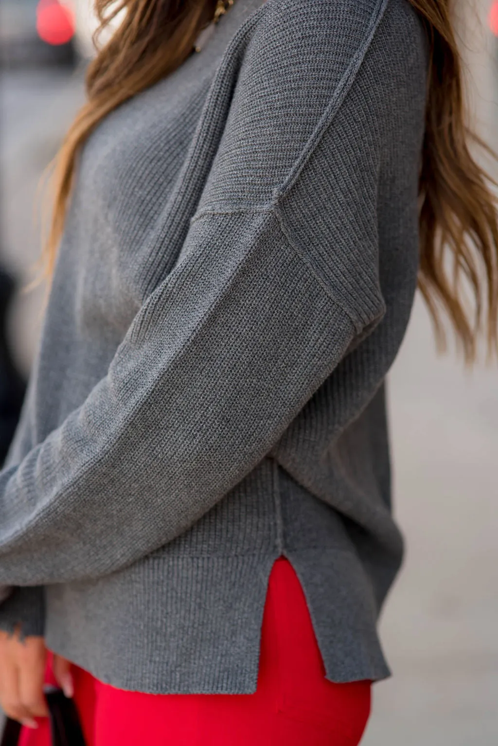 Distressed Side Slit Sweater