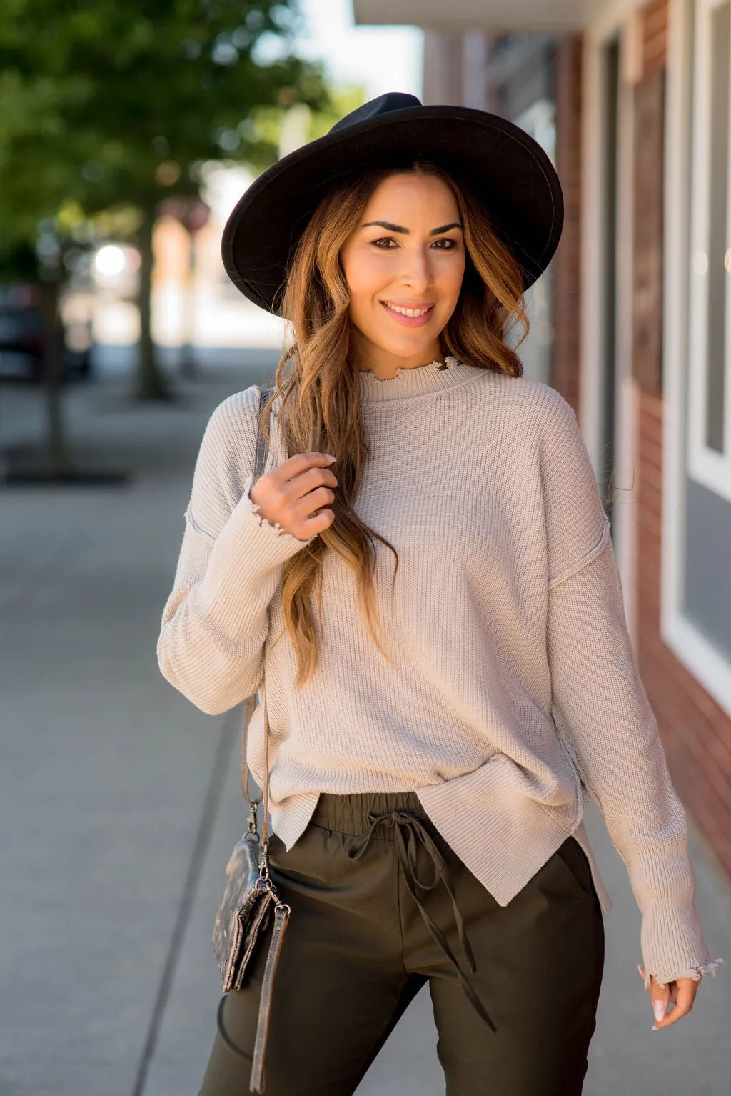 Distressed Side Slit Sweater