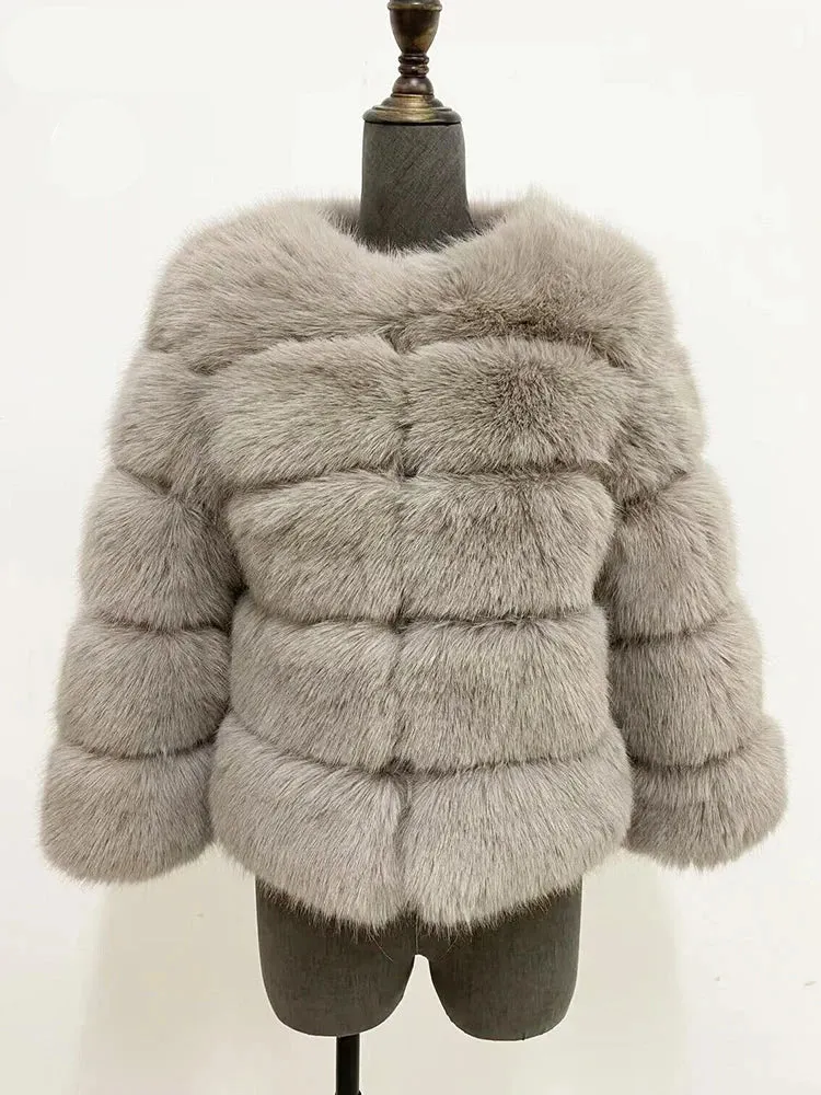 Elegant Classic Winter Fluffy Faux Fur Coat