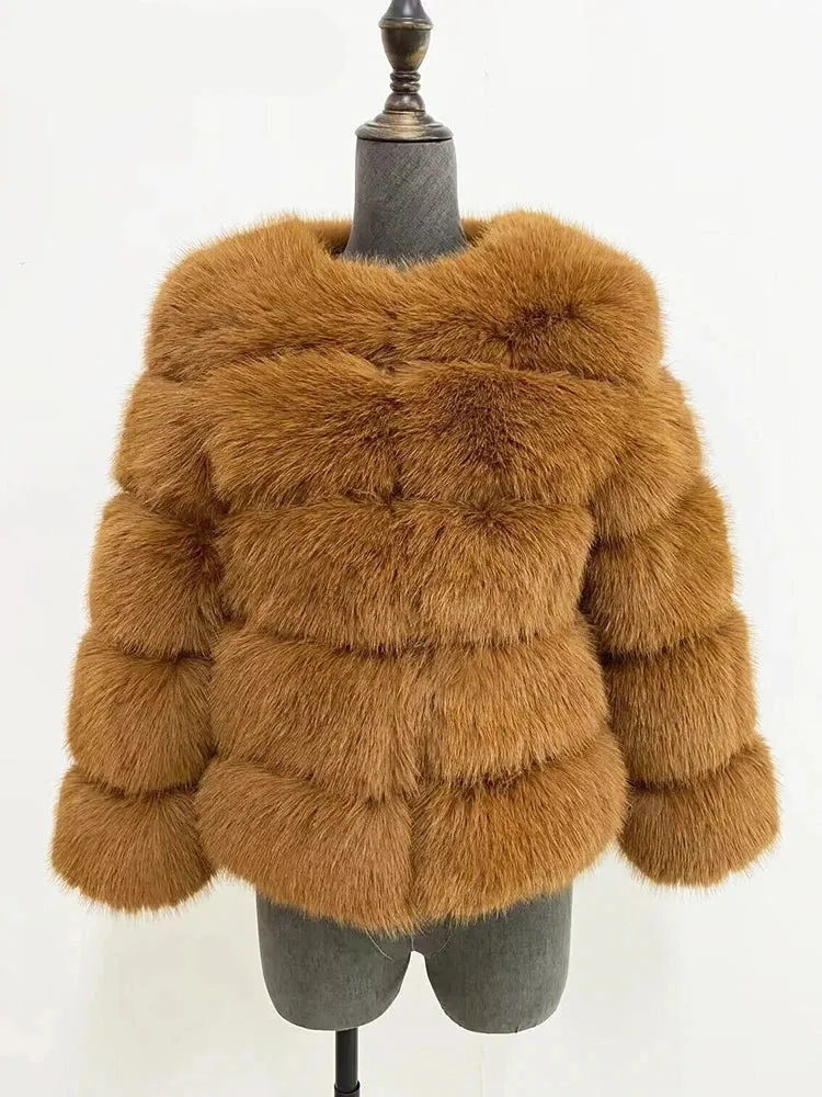 Elegant Classic Winter Fluffy Faux Fur Coat