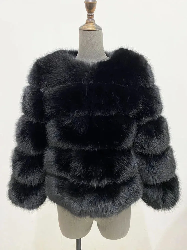 Elegant Classic Winter Fluffy Faux Fur Coat