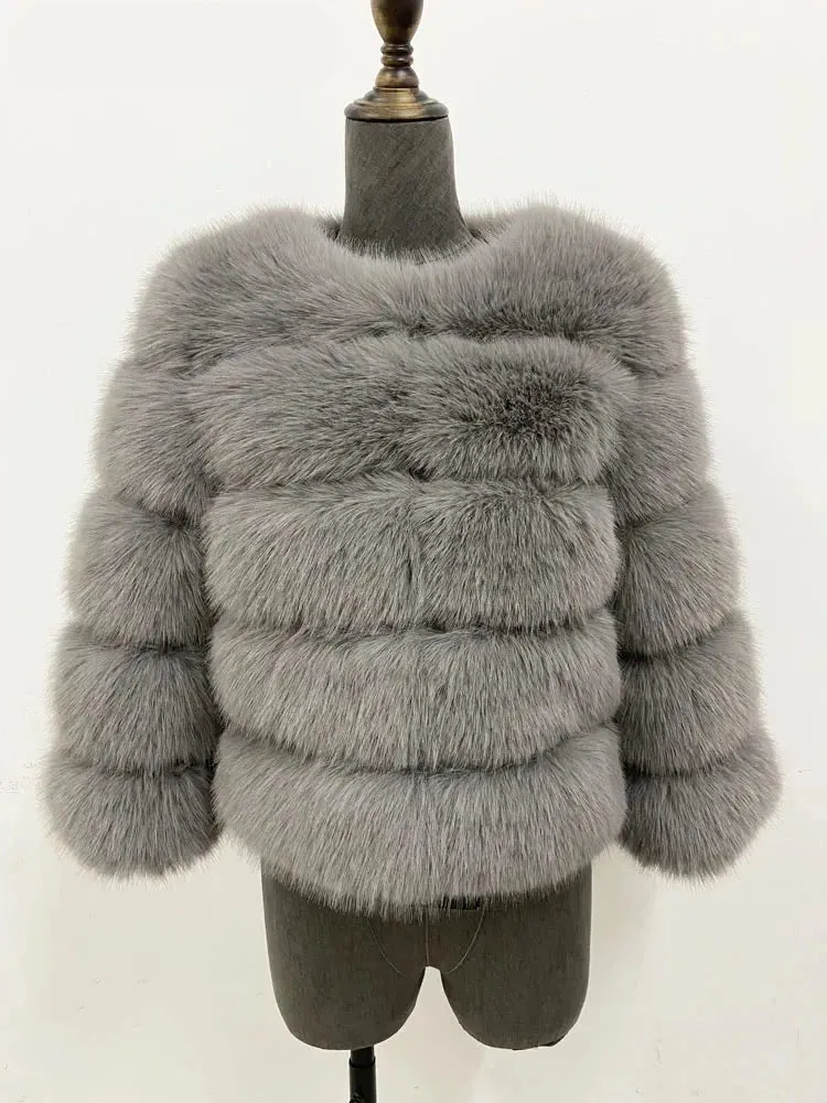 Elegant Classic Winter Fluffy Faux Fur Coat