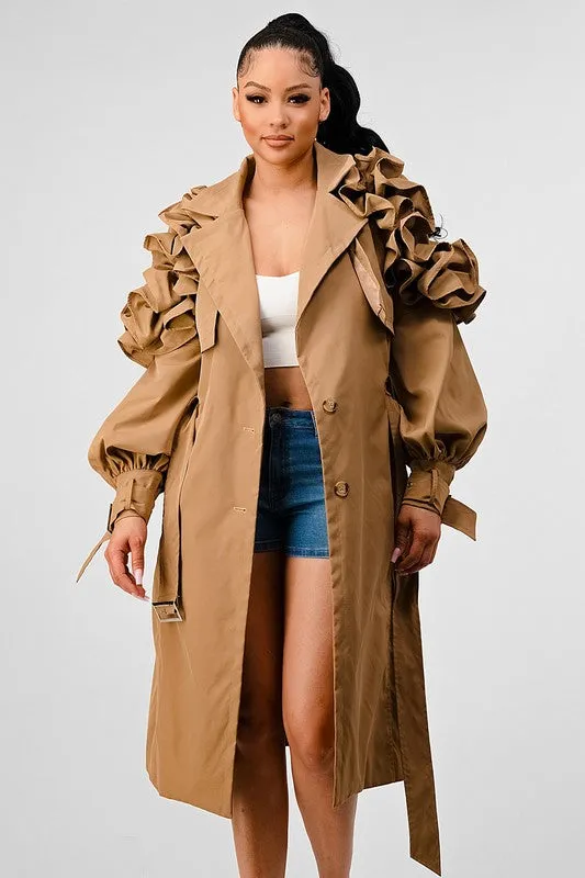 EM Plus FALL TRANSTION FLORAL SLEEVE TRENCH COAT