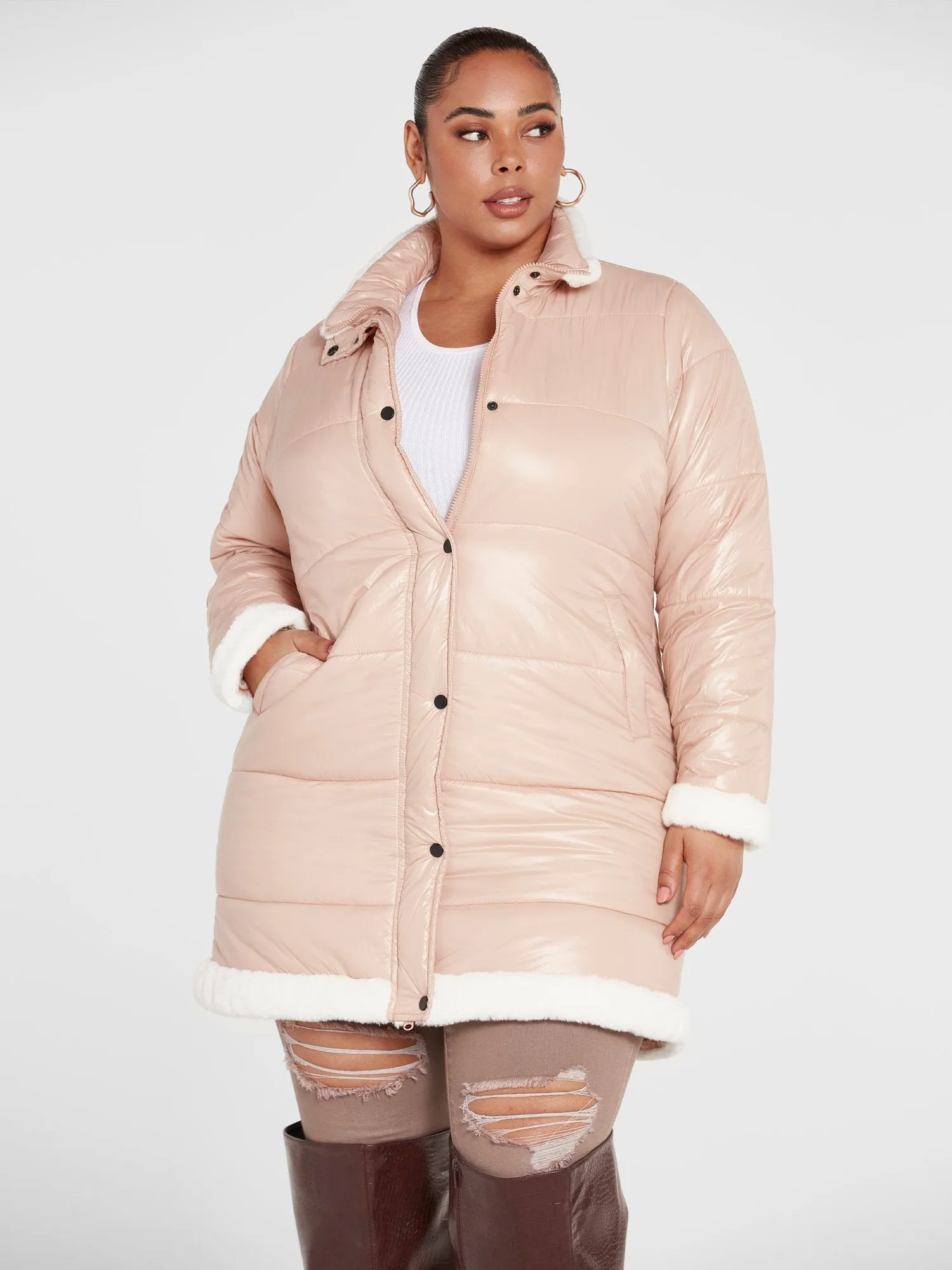 Fashion To Figure - Charlotte Faux Fur Trim Puffer Coat