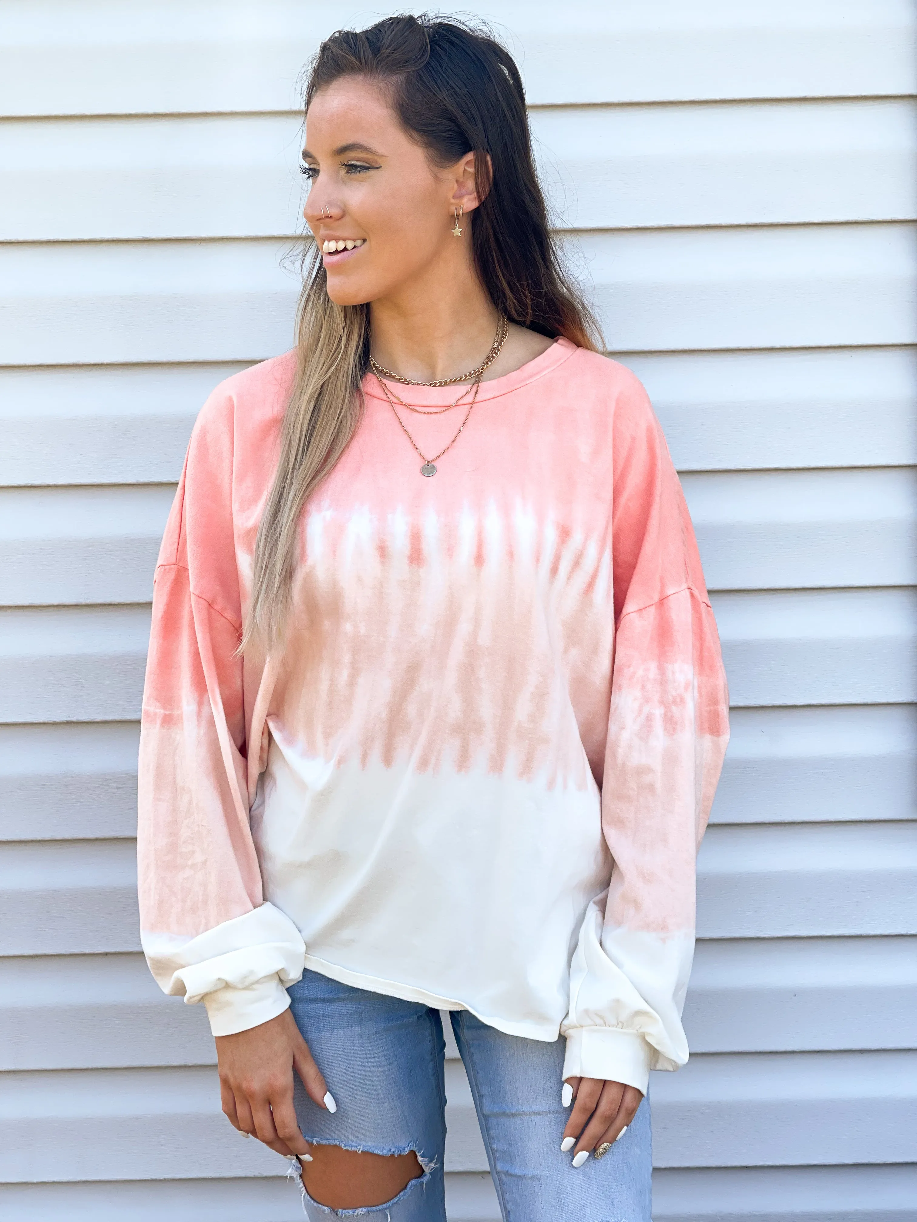 Feeling Tropical Long Sleeve Ombre Tie Dye Pullover