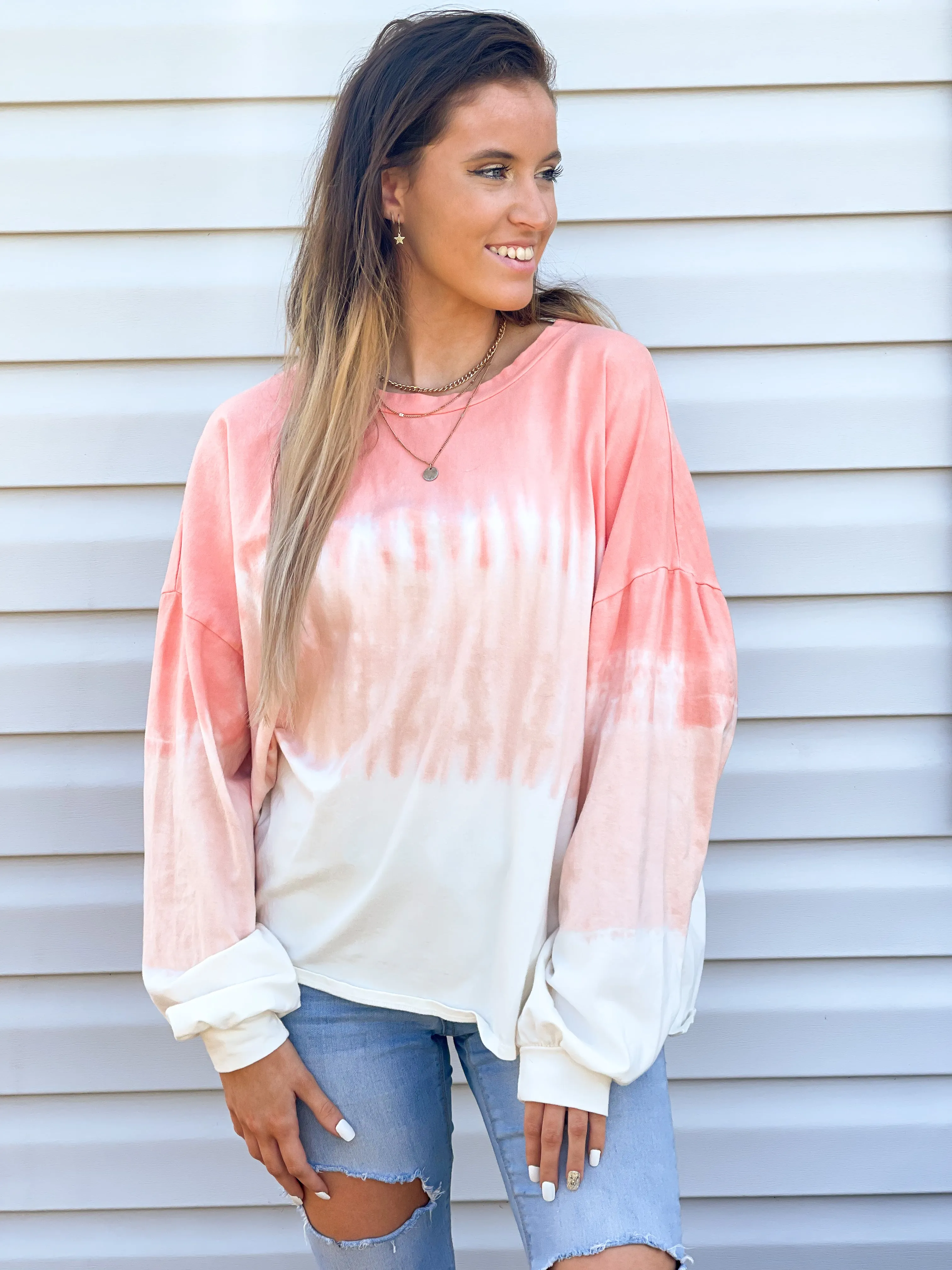 Feeling Tropical Long Sleeve Ombre Tie Dye Pullover